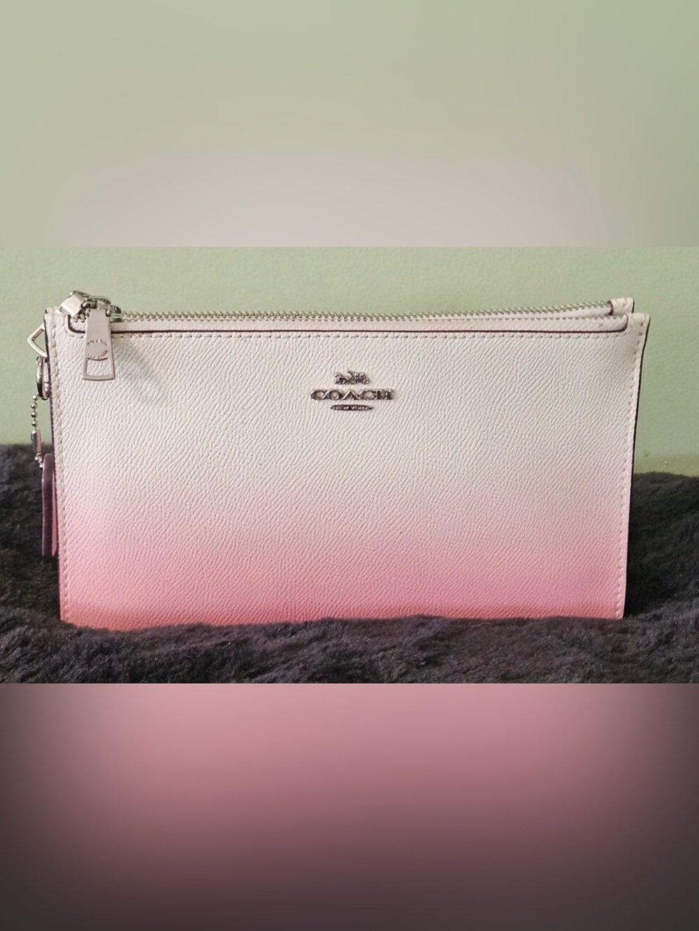 COACH Double Zip Large Pink Ombre Leather Clutch Wristlet w/ Hang Tag Fits Phone